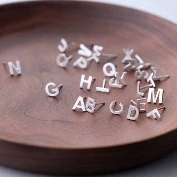 Sterling Silver Alphabet Earrings ABC Stud Earrings - Picture 4 of 5